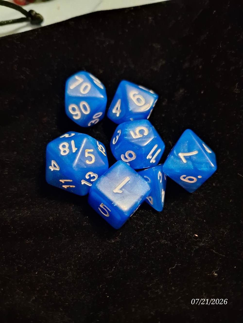Source Unknown Blue Polyhedral RPG Dice Set with White Numbers